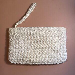 White Woven Clutch Wristlet Pouch Boho Minimalist Summer Beach Bag